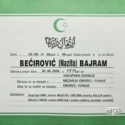 Fotografija osobe Bećirović (Nazifa) Bajram